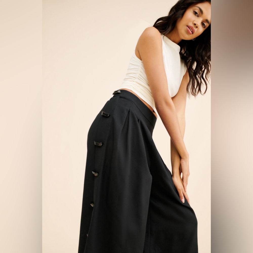 Farm Rio Black Wide Leg Trouser Pants Size Large Pleated Tailored - Picture 5 of 16